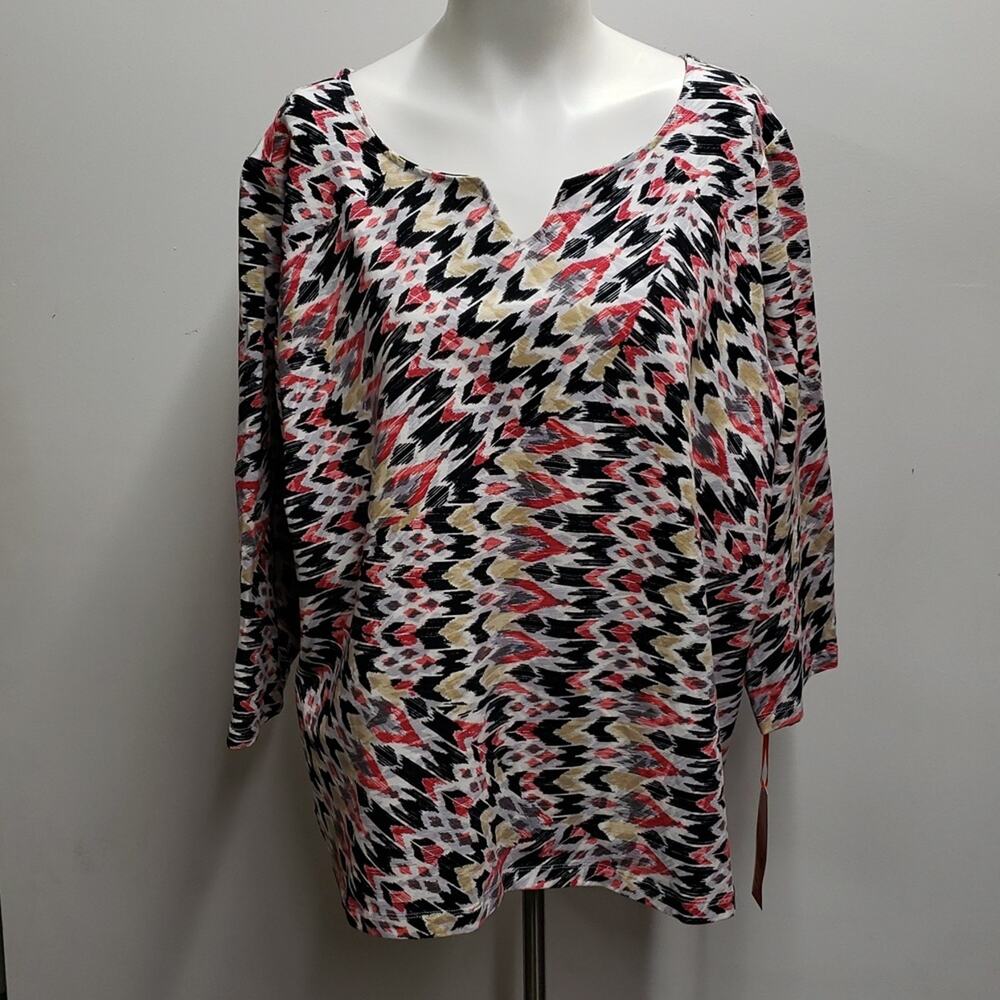 Hearts Of Palm Woman 3/4 Sleeve Bplit Neck Blouse Size 3X NWT